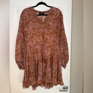 Aakaa Floral Print Dress in Brown and Pink Size Medium